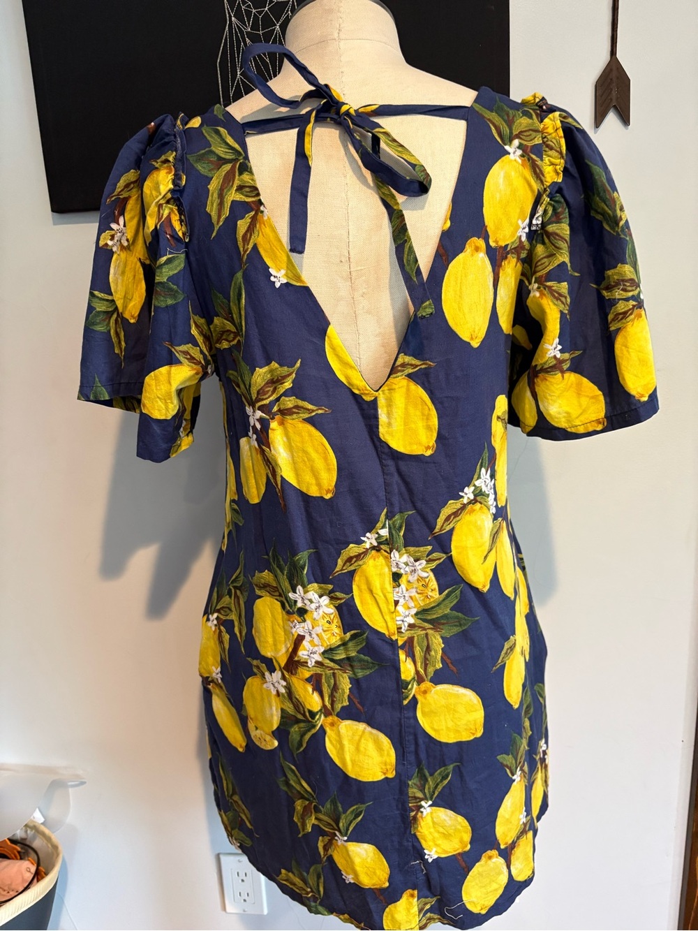 Navy Lemon Print Dress with pockets! - Picture 3 of 6